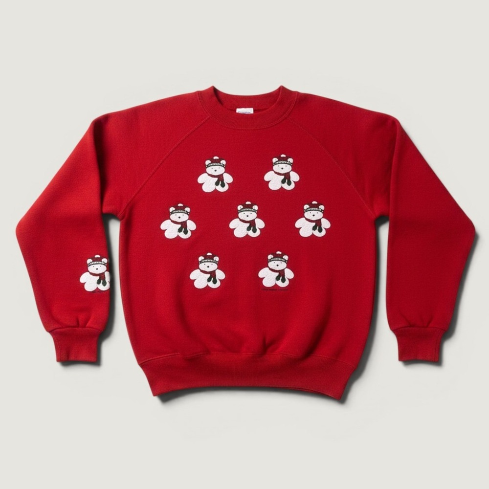 Bassett-Walker Sweatshirt Kids 8 Red Good Vintage 80s Santabear Dayton Hudson